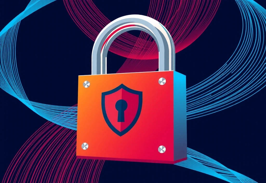 Εικονογράφηση ασφάλειας δεδομένων με κλειδαριά και προστατευτική ασπίδα