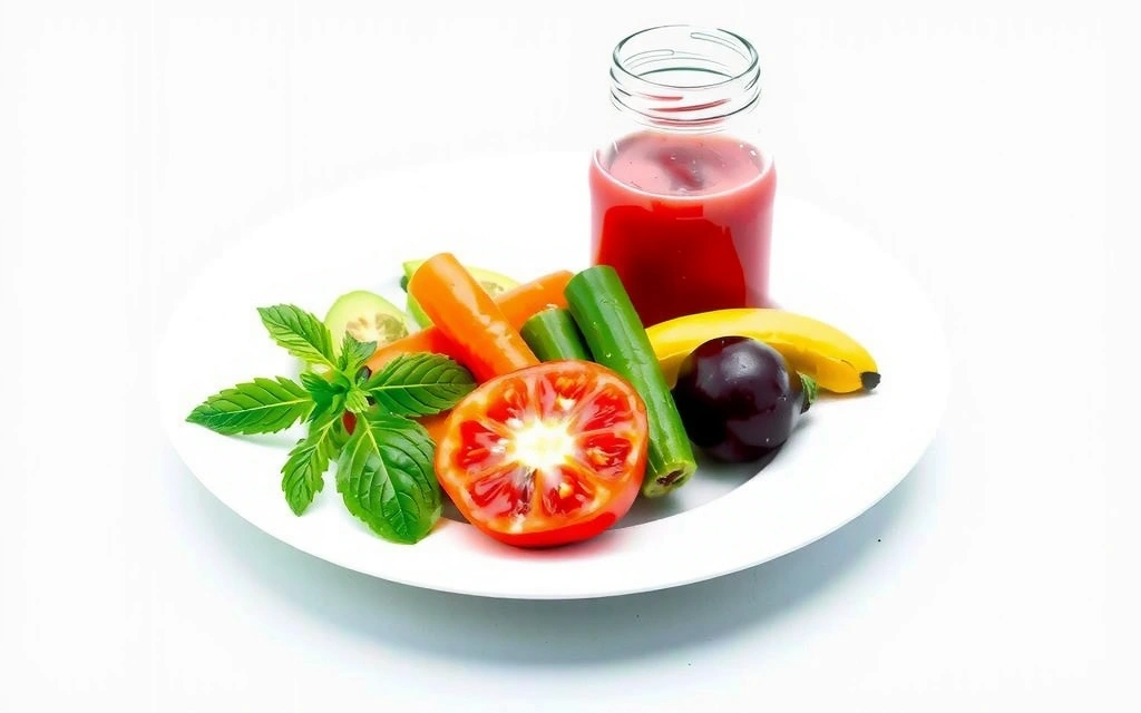 Ένα καλά οργανωμένο πιάτο με ποικιλία υγιεινών τροφών και ένα ποτήρι νερό, συμβολίζοντας την ισορροπημένη διατροφή.